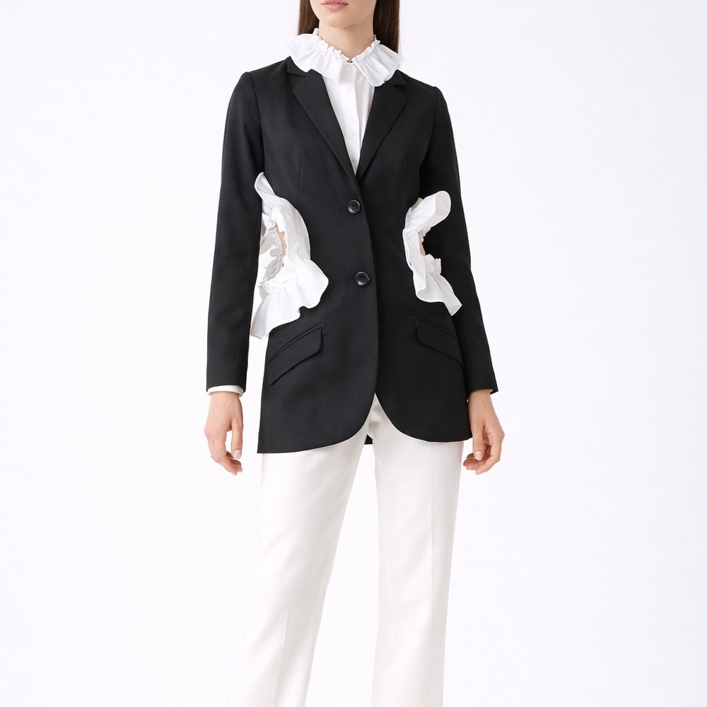 Black & White Ruffle Open Cut Out Side Jacket - Picture 3 of 14